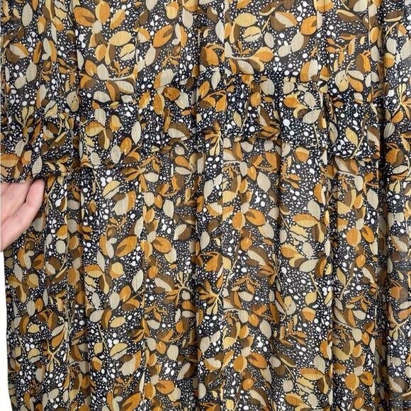 NWT ba&sh Samanta Ruffled Leaf Print Georgette Maxi Dress in Carbone - Picture 11 of 16